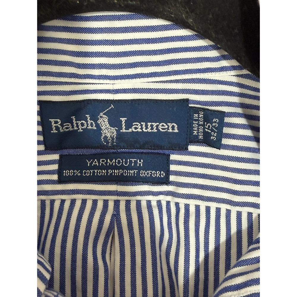 Vtg Ralph Lauren 15 M Men's Striped Long Sleeve Button Down Preppy 90s Blue - Picture 7 of 8